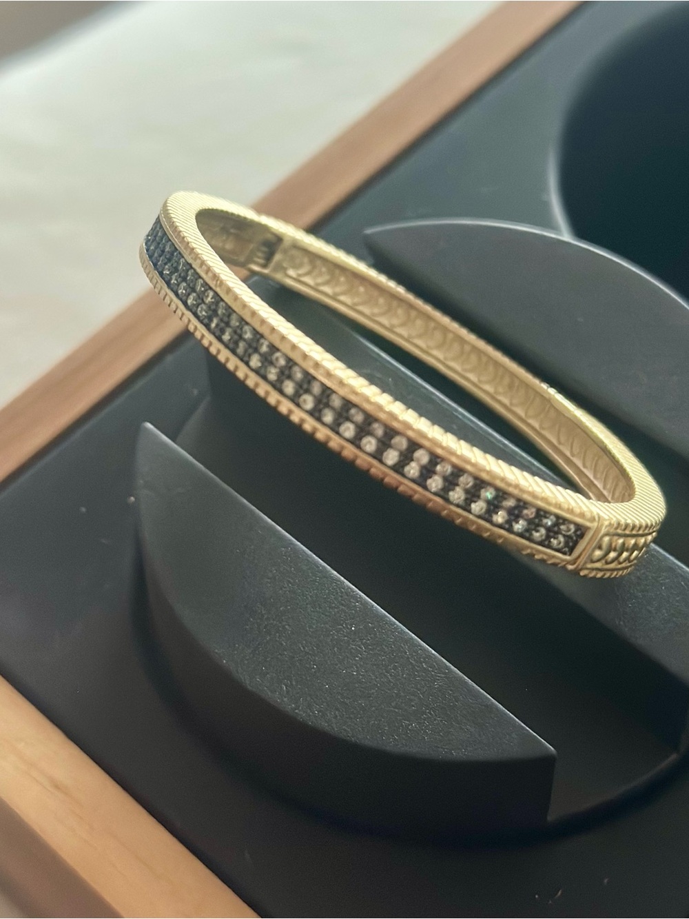 Matte Gold Bangle with Pavé CZs on Hematite